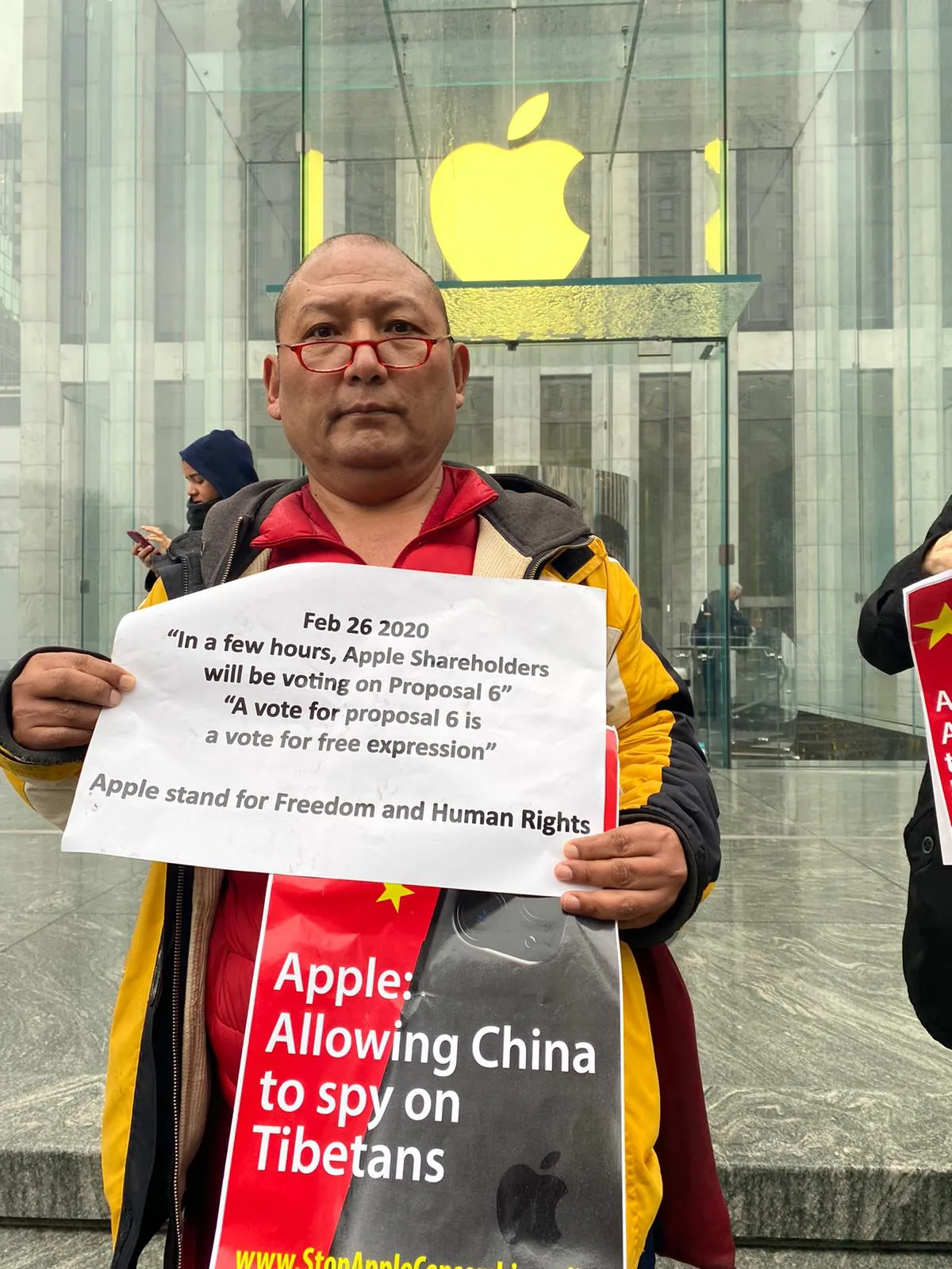 Tibet Activists in New York Stage In-store Protest at Apple’s Flagship in Manhattan Ahead of Apple’s Annual Shareholder Meeting